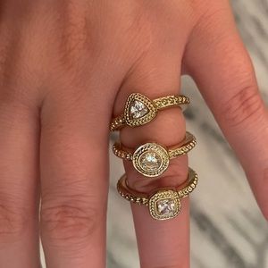 NWOT Forever 21 Faux Gold Rhinestone Travel Engagement Rings Set of 3 Size 7